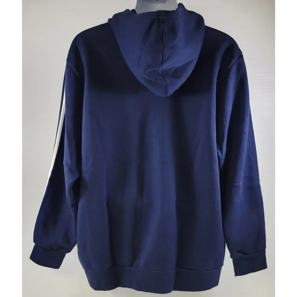 I9) Adidas Sportswear Men Fleece Tracksuit Navy Blue Hooded Sweatshirt Pants 2XL